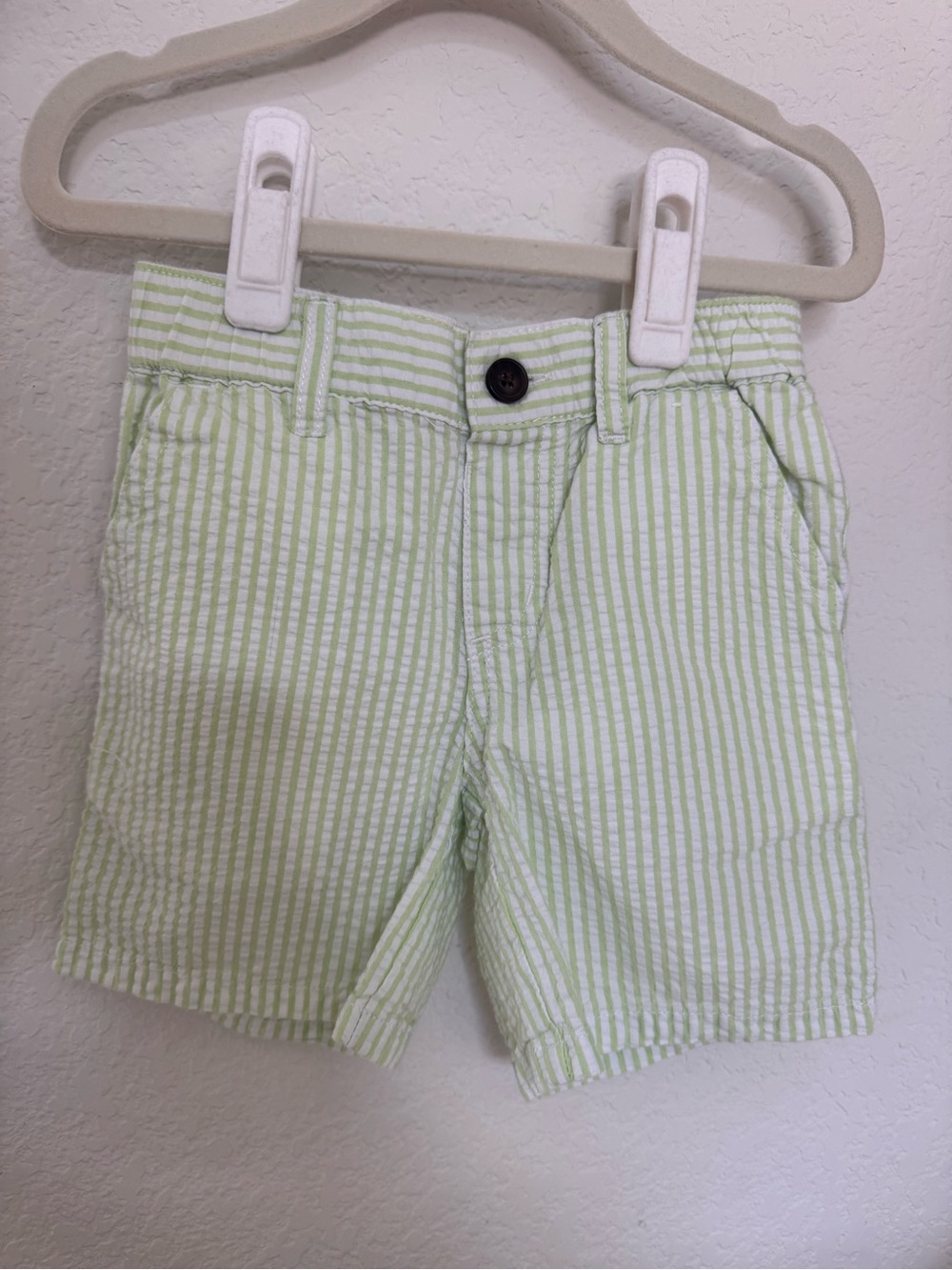 Gymboree Light Green and White Seersucker Stripe Shorts